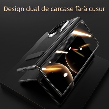 NECONO husă din piele pentru Huawei Mate X7, cu capac frontal și spate, piele reală, suport încorporat, anti-cădere, rezistentă la zgârieturi