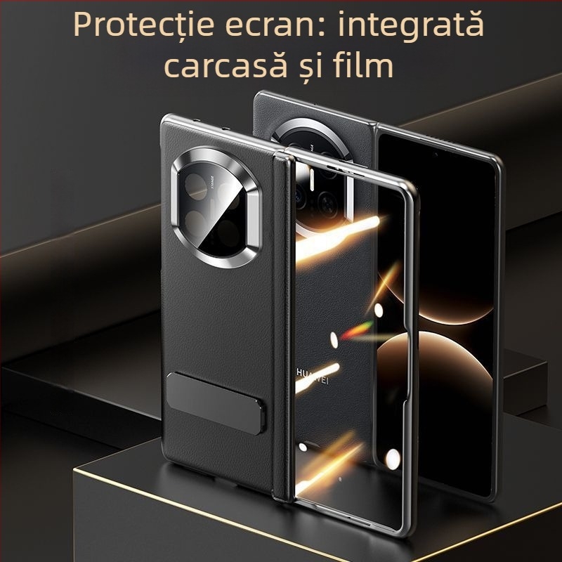 NECONO husă din piele pentru Huawei Mate X7, cu capac frontal și spate, piele reală, suport încorporat, anti-cădere, rezistentă la zgârieturi