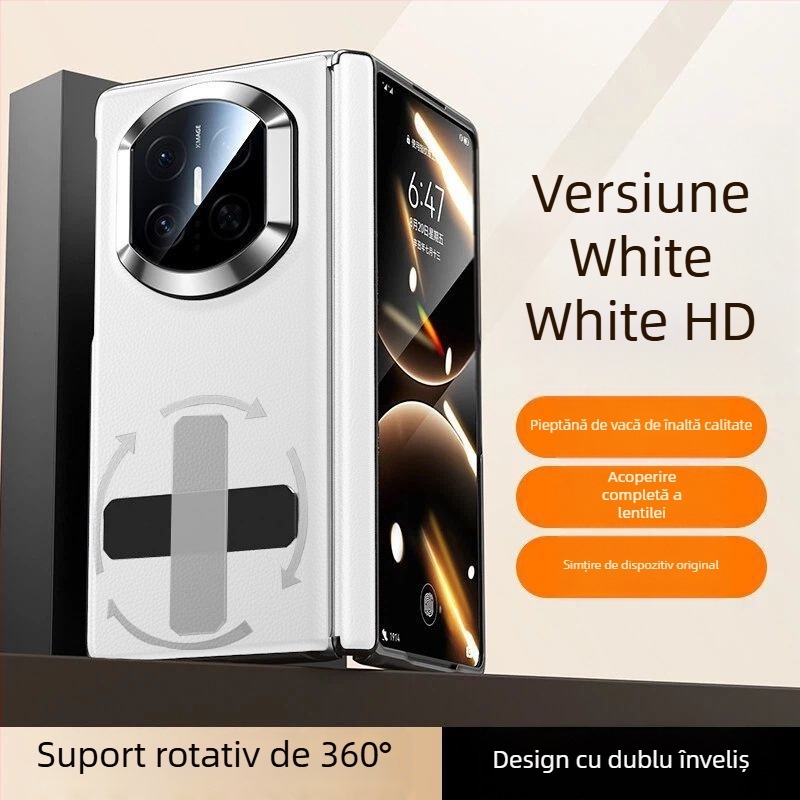 NECONO husă din piele pentru Huawei Mate X7, cu capac frontal și spate, piele reală, suport încorporat, anti-cădere, rezistentă la zgârieturi