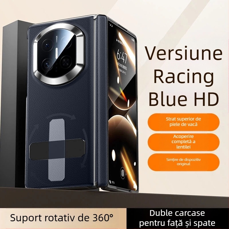 NECONO husă din piele pentru Huawei Mate X7, cu capac frontal și spate, piele reală, suport încorporat, anti-cădere, rezistentă la zgârieturi