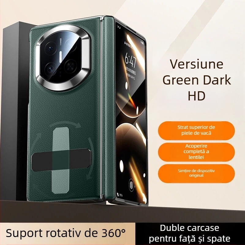 NECONO husă din piele pentru Huawei Mate X7, cu capac frontal și spate, piele reală, suport încorporat, anti-cădere, rezistentă la zgârieturi