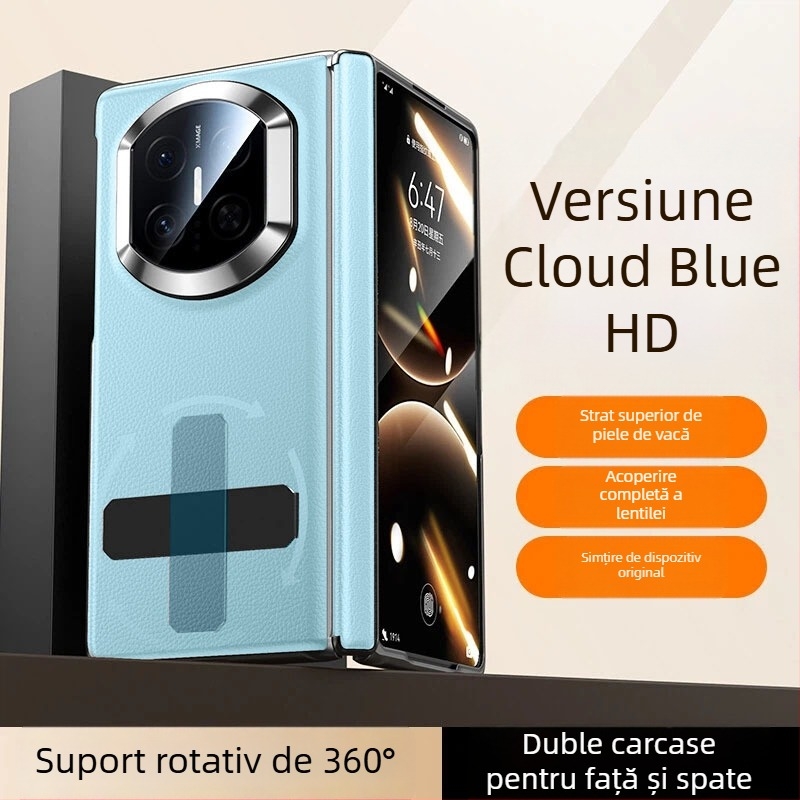 NECONO husă din piele pentru Huawei Mate X7, cu capac frontal și spate, piele reală, suport încorporat, anti-cădere, rezistentă la zgârieturi