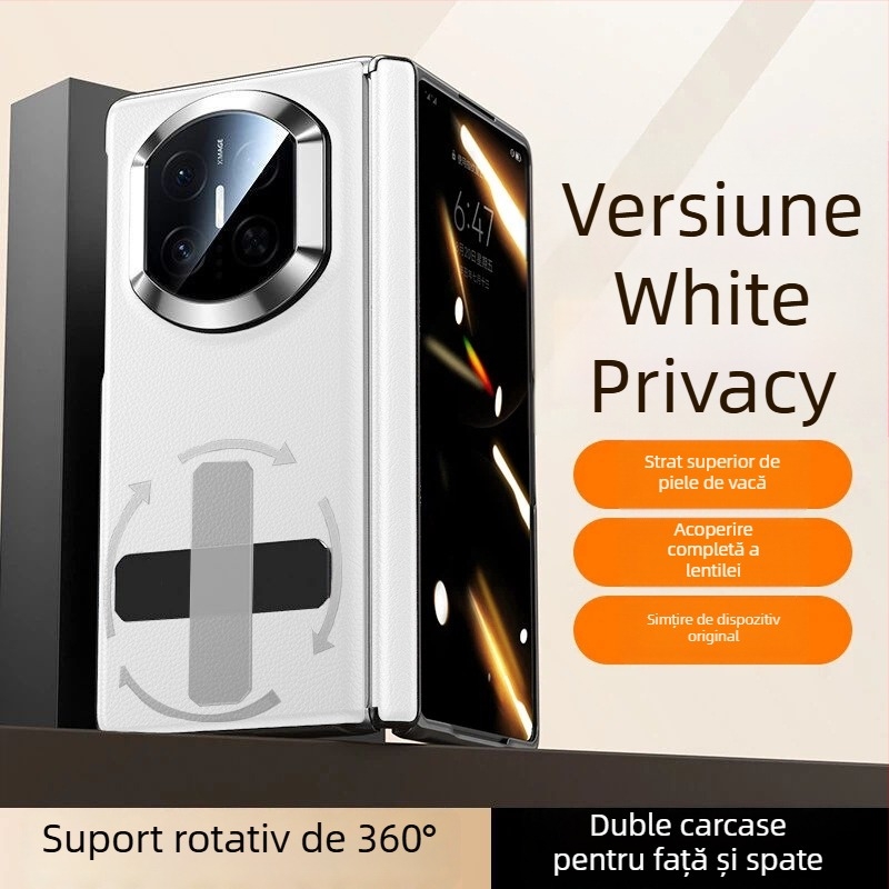 NECONO husă din piele pentru Huawei Mate X7, cu capac frontal și spate, piele reală, suport încorporat, anti-cădere, rezistentă la zgârieturi