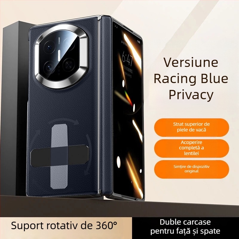 NECONO husă din piele pentru Huawei Mate X7, cu capac frontal și spate, piele reală, suport încorporat, anti-cădere, rezistentă la zgârieturi