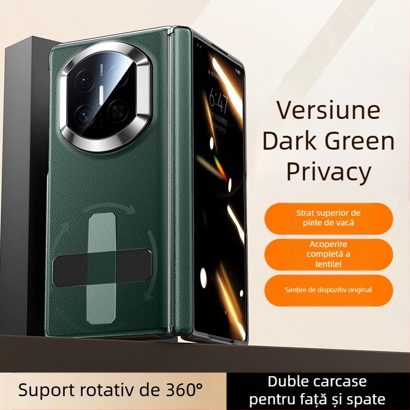 NECONO husă din piele pentru Huawei Mate X7, cu capac frontal și spate, piele reală, suport încorporat, anti-cădere, rezistentă la zgârieturi