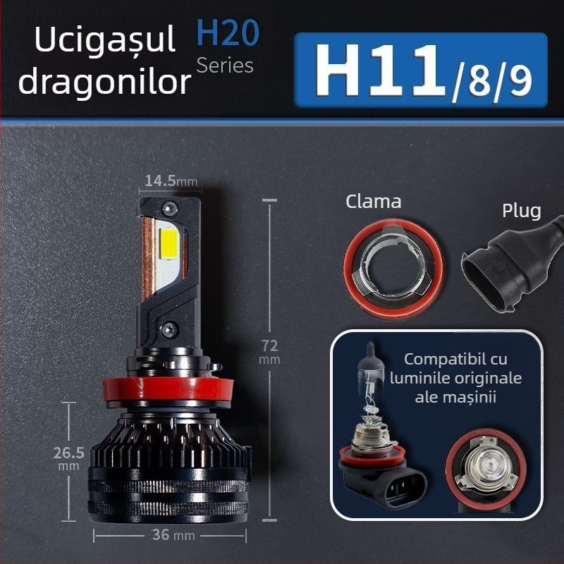 Faruri LED pentru mașină, lumină joasă, compatibile cu H1/4/7/11/9005/9012, 12V, 80–90W