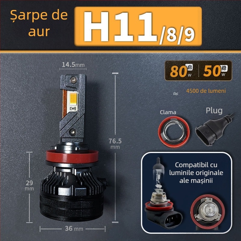 Faruri LED pentru mașină, lumină joasă, compatibile cu H1/4/7/11/9005/9012, 12V, 80–90W