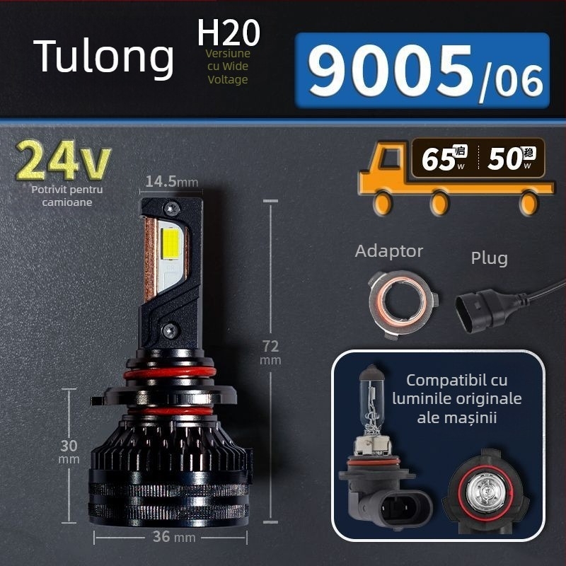 Faruri LED pentru mașină, lumină joasă, compatibile cu H1/4/7/11/9005/9012, 12V, 80–90W