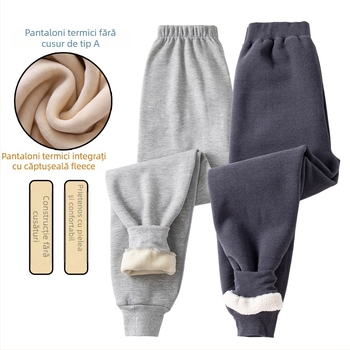 Pantaloni termici pentru băieți, cu căptușeală de fleece și gros, talie înaltă, strat de bază de iarnă, 92% poliester