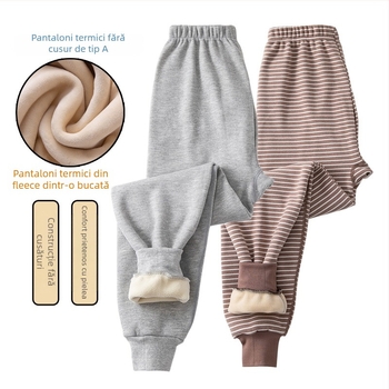 Pantaloni termici pentru băieți, cu căptușeală de fleece și gros, talie înaltă, strat de bază de iarnă, 92% poliester