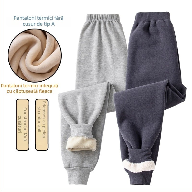 Pantaloni termici pentru băieți, cu căptușeală de fleece și gros, talie înaltă, strat de bază de iarnă, 92% poliester