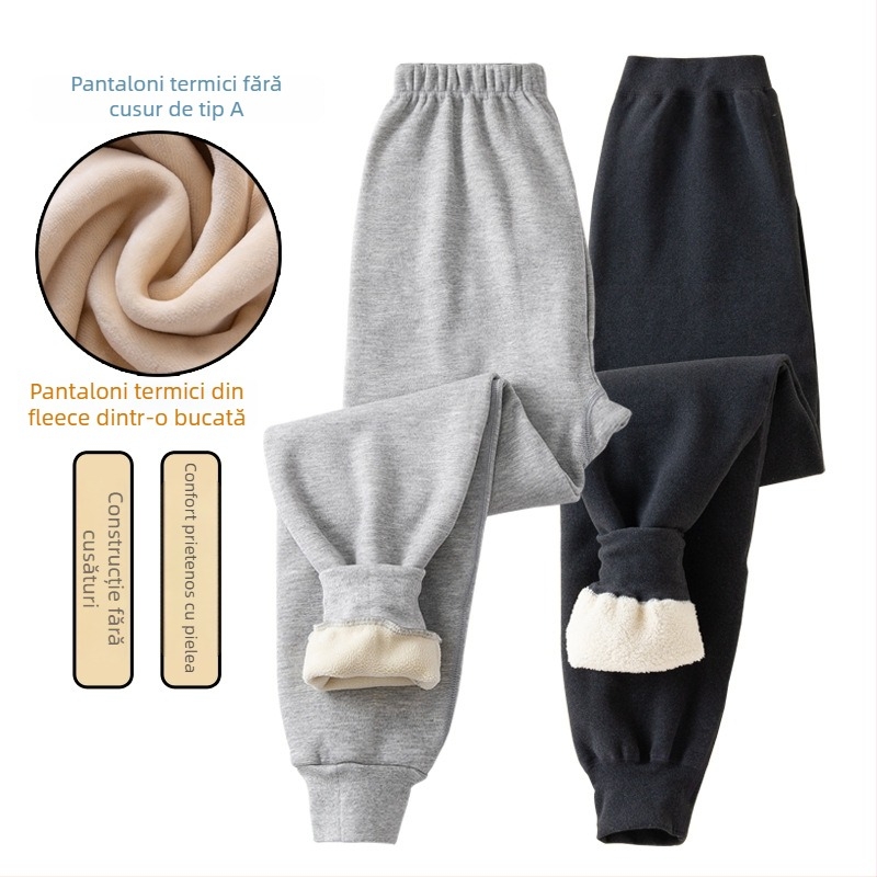 Pantaloni termici pentru băieți, cu căptușeală de fleece și gros, talie înaltă, strat de bază de iarnă, 92% poliester