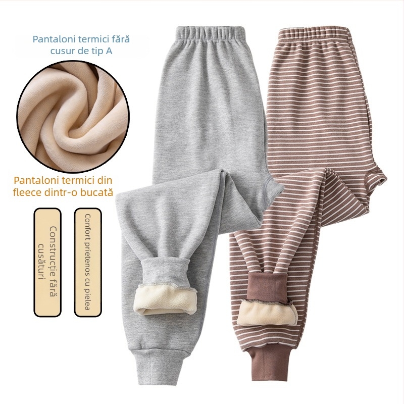 Pantaloni termici pentru băieți, cu căptușeală de fleece și gros, talie înaltă, strat de bază de iarnă, 92% poliester