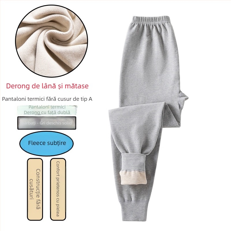 Pantaloni termici pentru băieți, cu căptușeală de fleece și gros, talie înaltă, strat de bază de iarnă, 92% poliester