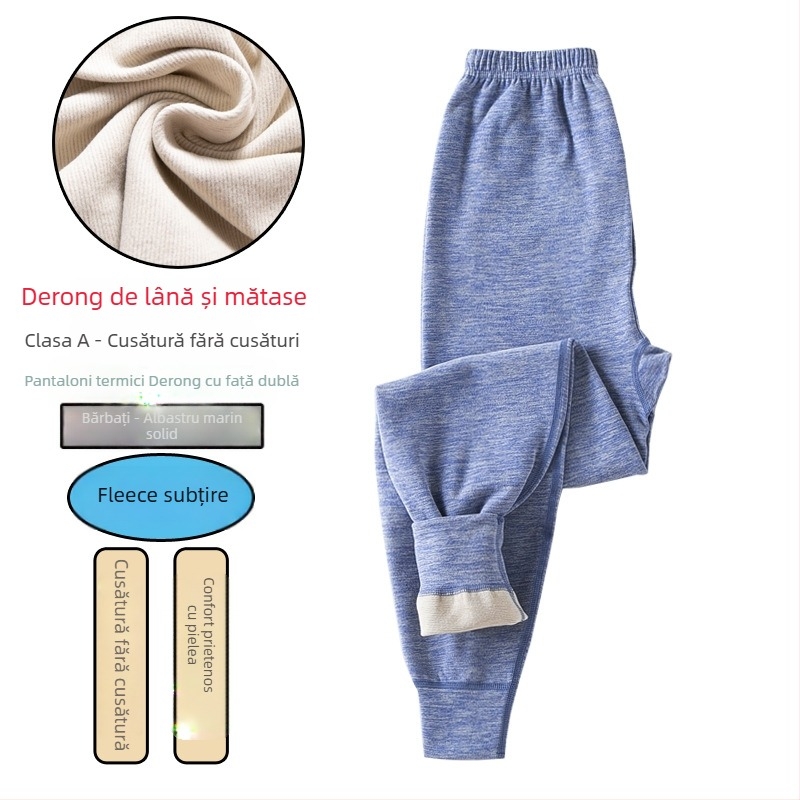 Pantaloni termici pentru băieți, cu căptușeală de fleece și gros, talie înaltă, strat de bază de iarnă, 92% poliester