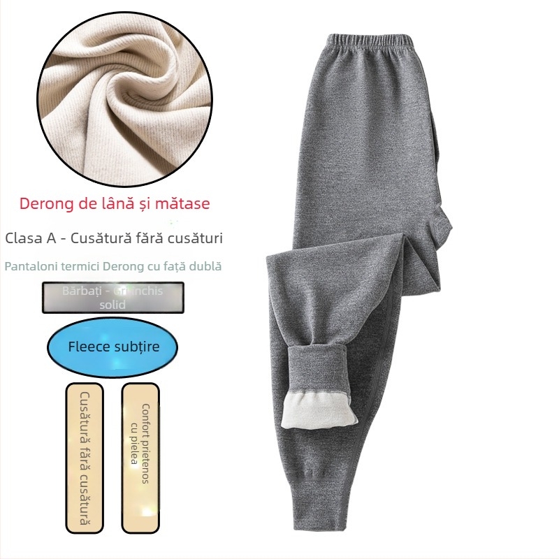 Pantaloni termici pentru băieți, cu căptușeală de fleece și gros, talie înaltă, strat de bază de iarnă, 92% poliester