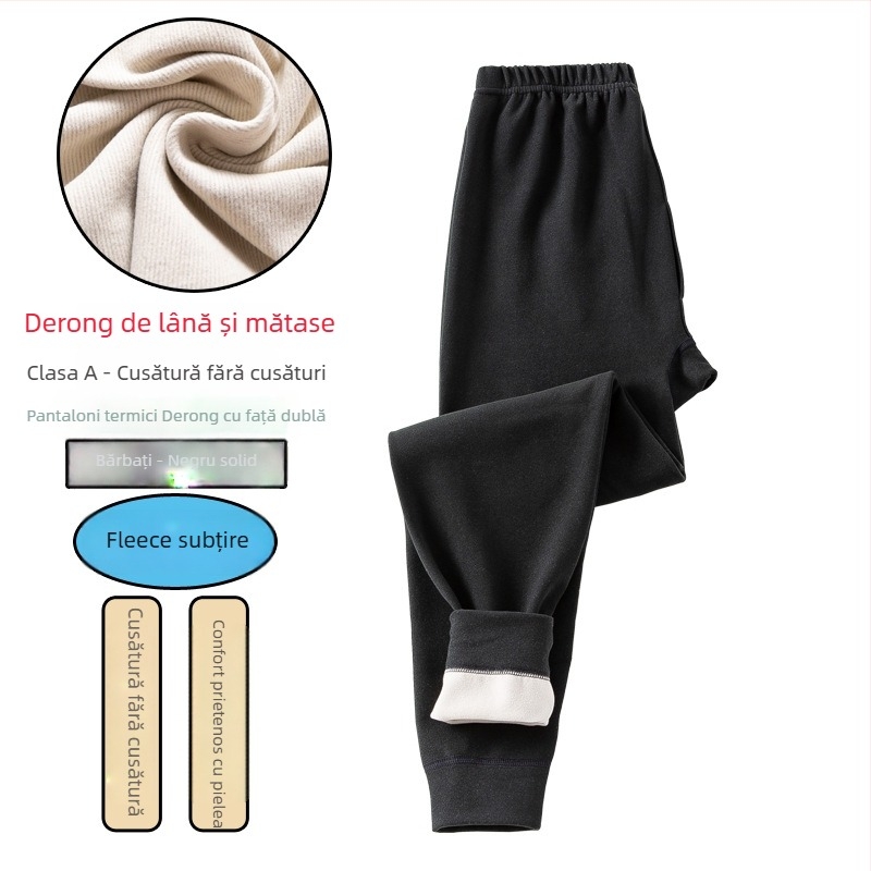 Pantaloni termici pentru băieți, cu căptușeală de fleece și gros, talie înaltă, strat de bază de iarnă, 92% poliester