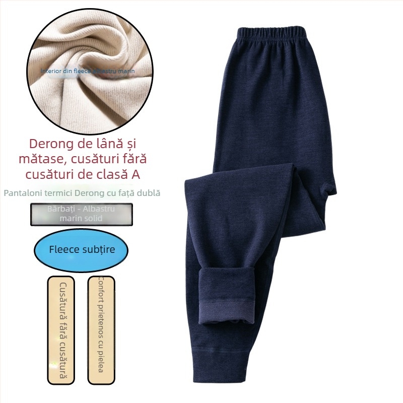 Pantaloni termici pentru băieți, cu căptușeală de fleece și gros, talie înaltă, strat de bază de iarnă, 92% poliester