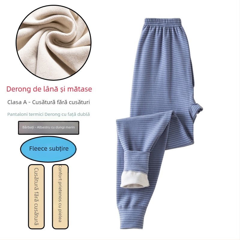 Pantaloni termici pentru băieți, cu căptușeală de fleece și gros, talie înaltă, strat de bază de iarnă, 92% poliester