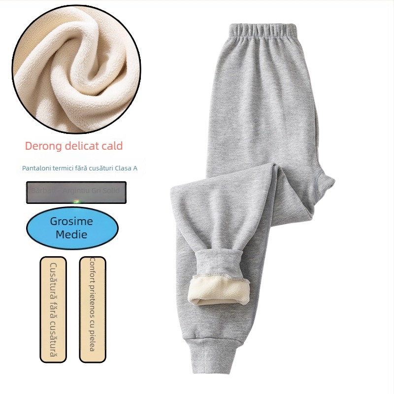Pantaloni termici pentru băieți, cu căptușeală de fleece și gros, talie înaltă, strat de bază de iarnă, 92% poliester
