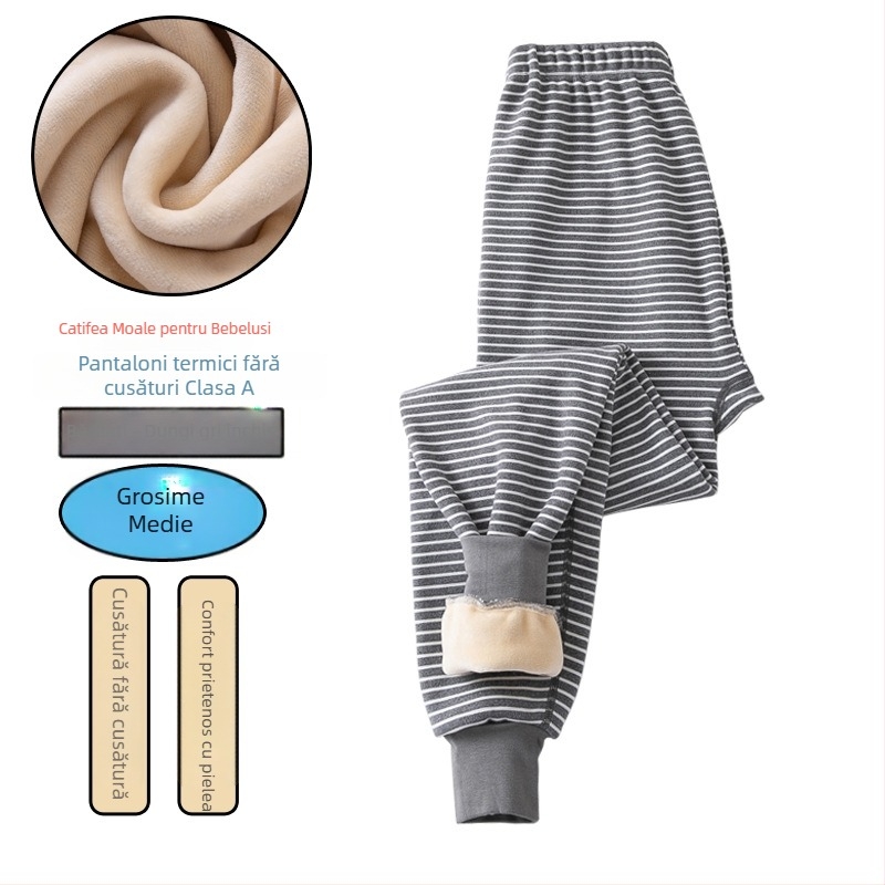 Pantaloni termici pentru băieți, cu căptușeală de fleece și gros, talie înaltă, strat de bază de iarnă, 92% poliester