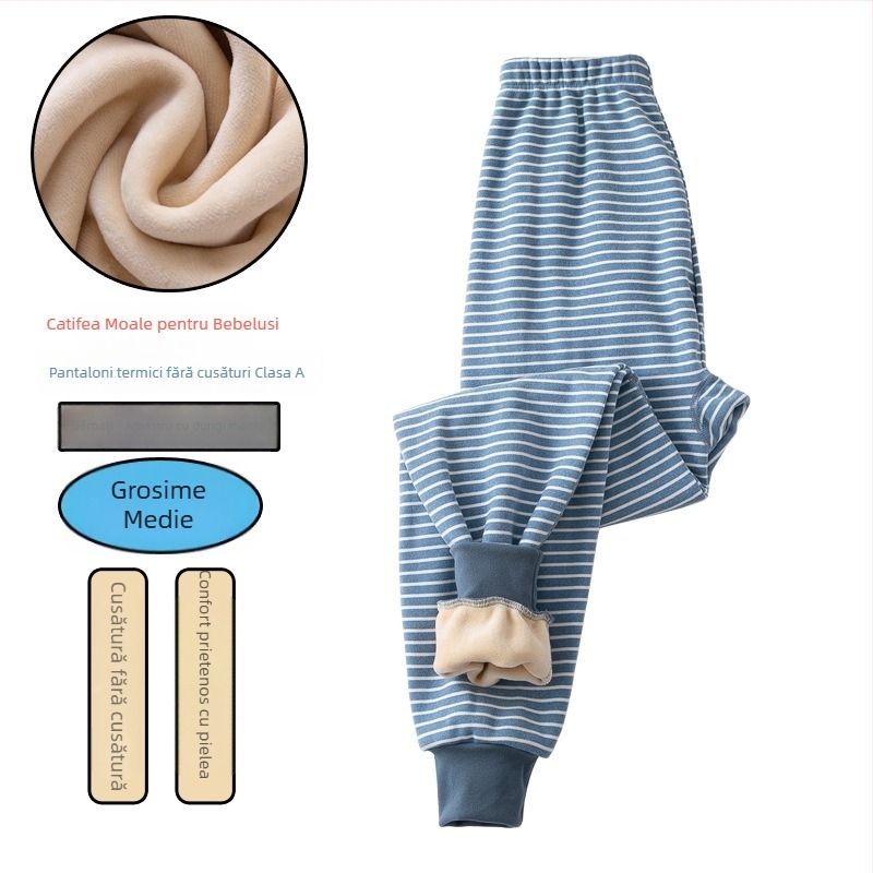 Pantaloni termici pentru băieți, cu căptușeală de fleece și gros, talie înaltă, strat de bază de iarnă, 92% poliester