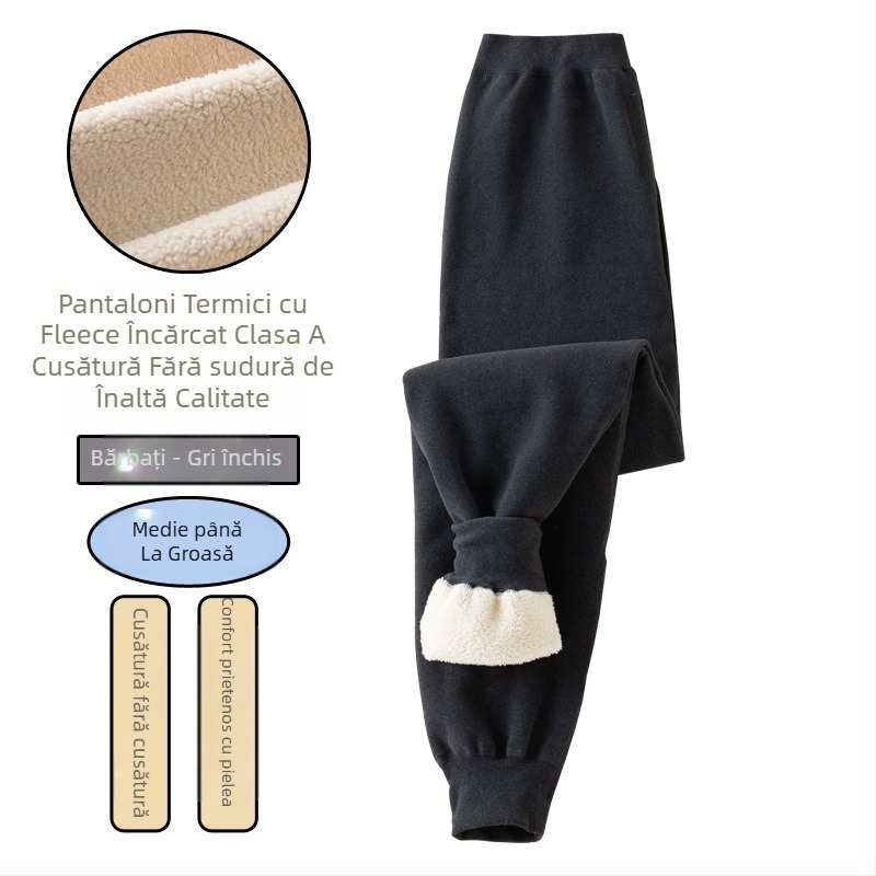 Pantaloni termici pentru băieți, cu căptușeală de fleece și gros, talie înaltă, strat de bază de iarnă, 92% poliester