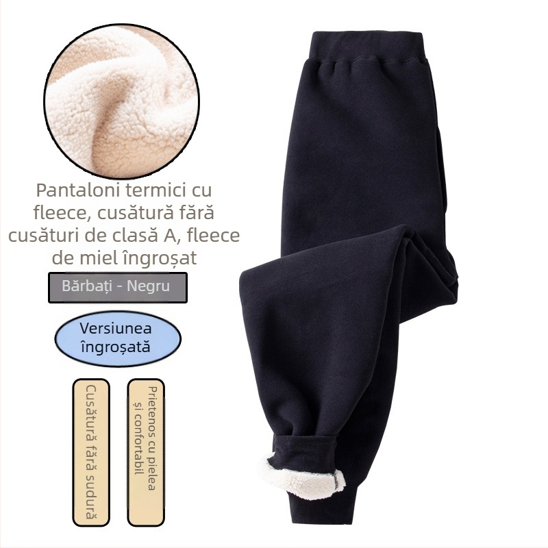 Pantaloni termici pentru băieți, cu căptușeală de fleece și gros, talie înaltă, strat de bază de iarnă, 92% poliester