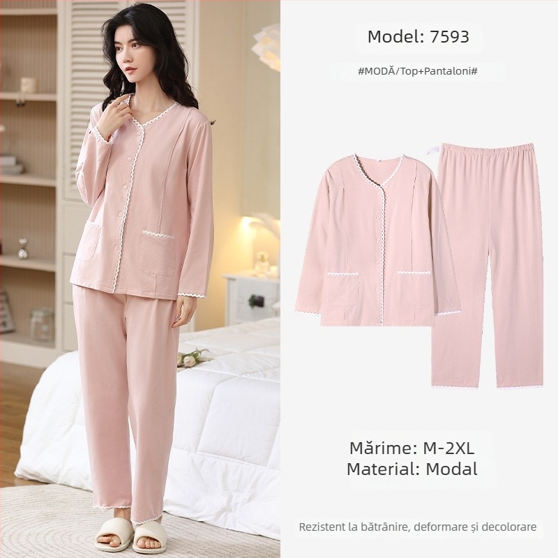 Pijamale de maternitate din modal, stil cardigan, mâneci lungi, decolteu în V, haine de casă respirabile pentru gravide