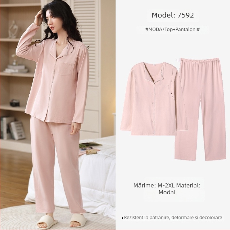 Pijamale de maternitate din modal, stil cardigan, mâneci lungi, decolteu în V, haine de casă respirabile pentru gravide