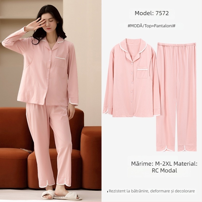 Pijamale de maternitate din modal, stil cardigan, mâneci lungi, decolteu în V, haine de casă respirabile pentru gravide