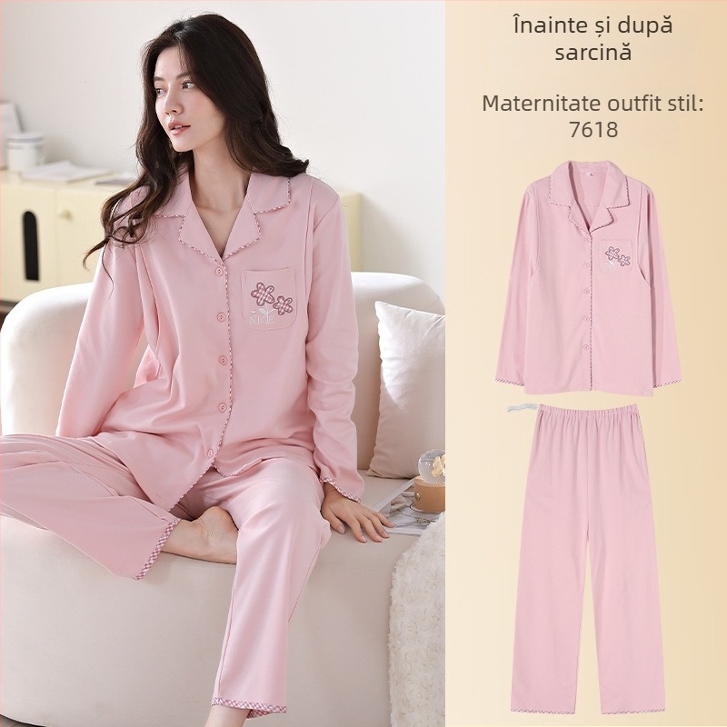 Pijamale de maternitate din modal, stil cardigan, mâneci lungi, decolteu în V, haine de casă respirabile pentru gravide