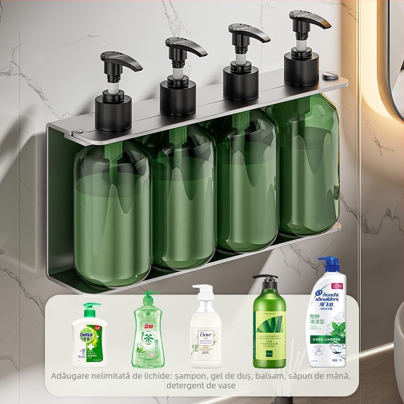 Dispenser de săpun din oțel inoxidabil 304, montat pe perete, fără găuri, acționat prin apăsare manuală, finisaj lucios, stil modern, pentru băile din hoteluri