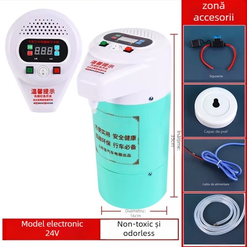 Dispenser de apă montat pe camion 24V cu încălzire inteligentă și fierbător pentru ceai — ABS + oțel inoxidabil, procesare personalizabilă