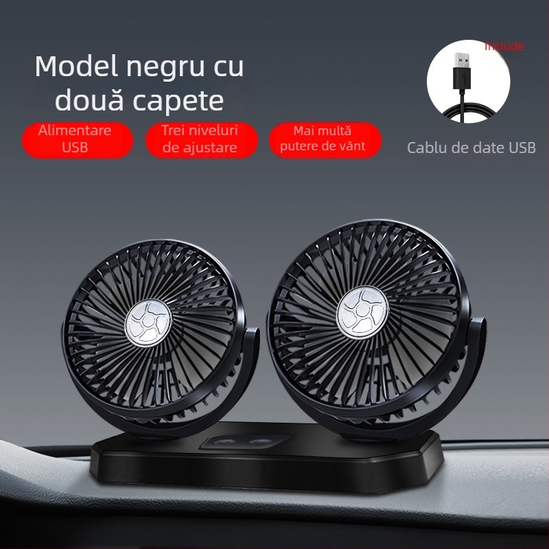 Ventilator auto, 12V/24V/USB, cu două capete, 10W, Model DCFAN