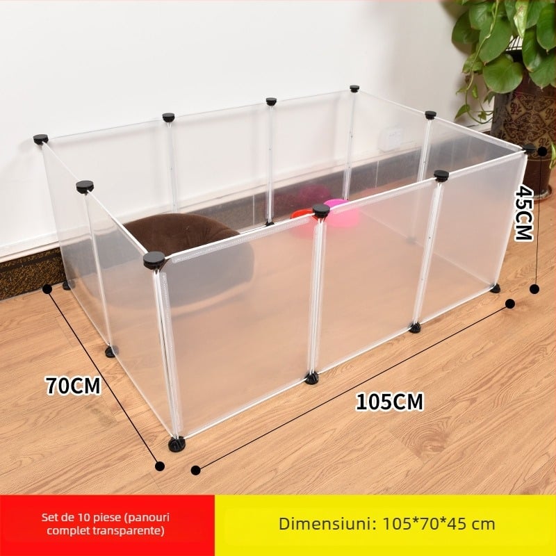 Gardă din plastic pentru interior pentru animale de companie, cu panou transparent, pentru câini și iepuri