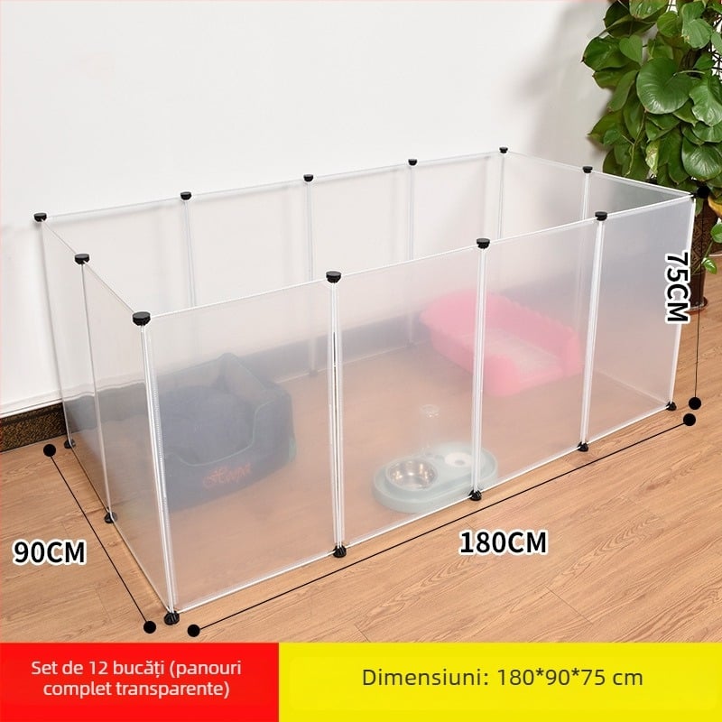 Gardă din plastic pentru interior pentru animale de companie, cu panou transparent, pentru câini și iepuri