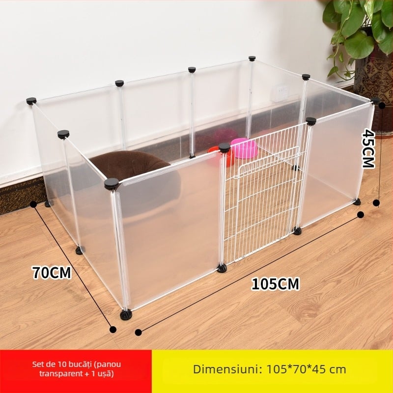 Gardă din plastic pentru interior pentru animale de companie, cu panou transparent, pentru câini și iepuri