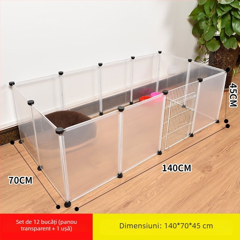 Gardă din plastic pentru interior pentru animale de companie, cu panou transparent, pentru câini și iepuri