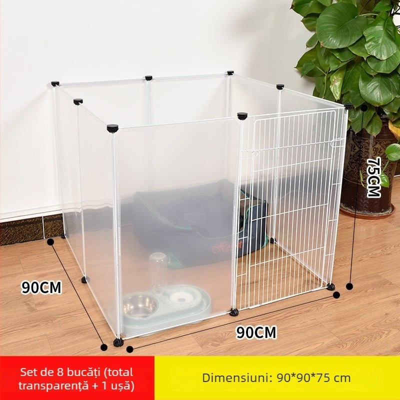 Gardă din plastic pentru interior pentru animale de companie, cu panou transparent, pentru câini și iepuri