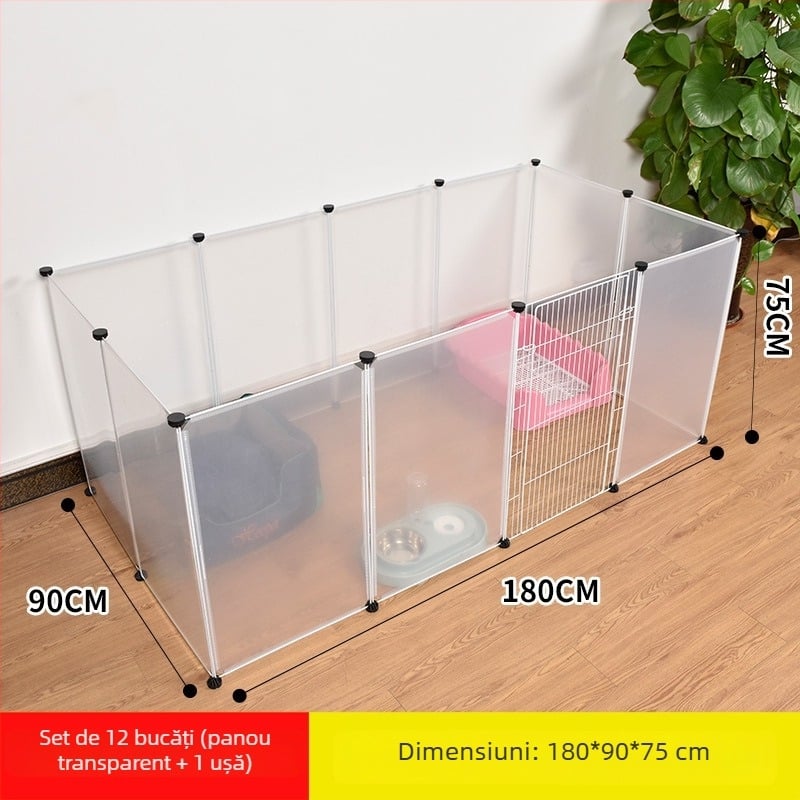 Gardă din plastic pentru interior pentru animale de companie, cu panou transparent, pentru câini și iepuri