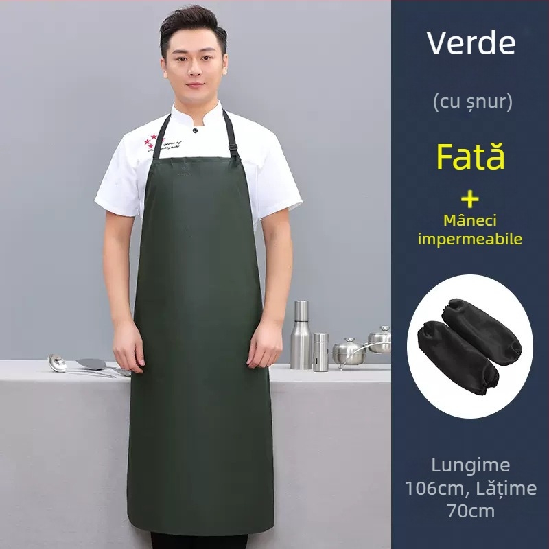 Șorț de bucătărie fără mâneci, din PU, rezistent la ulei și pete, stil minimalist modern, culoare uni