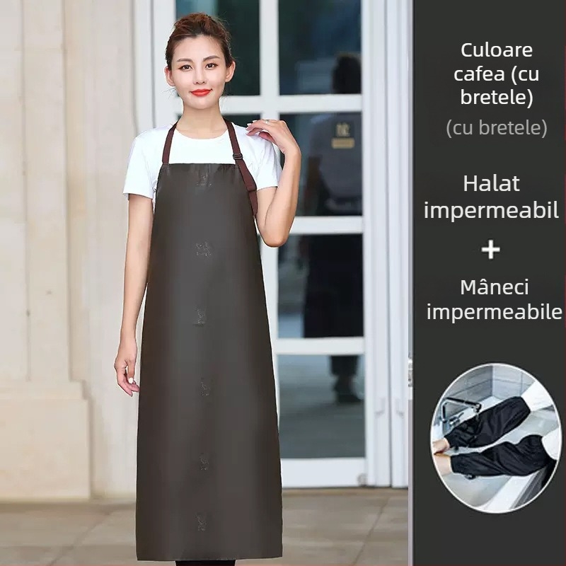 Șorț de bucătărie fără mâneci, din PU, rezistent la ulei și pete, stil minimalist modern, culoare uni