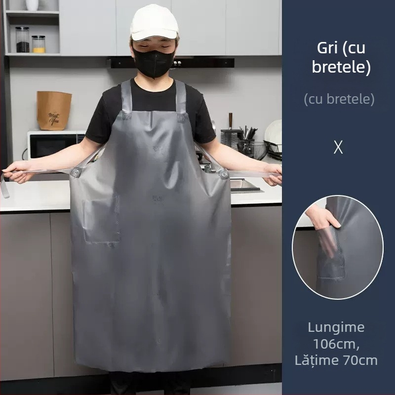 Șorț de bucătărie fără mâneci, din PU, rezistent la ulei și pete, stil minimalist modern, culoare uni