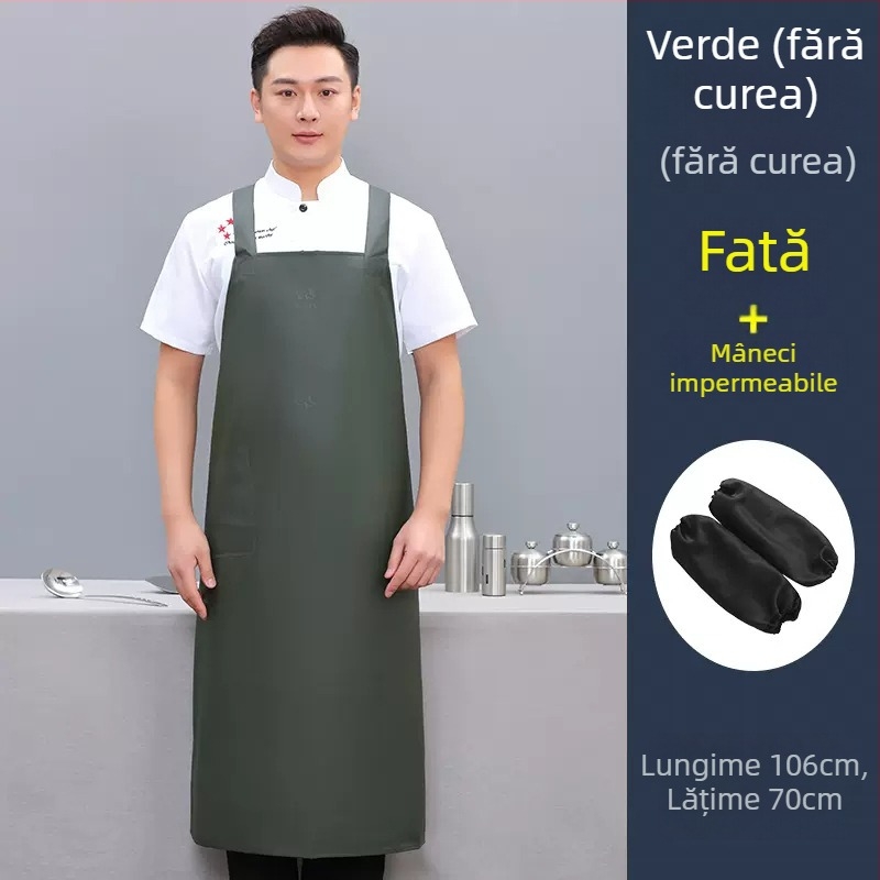 Șorț de bucătărie fără mâneci, din PU, rezistent la ulei și pete, stil minimalist modern, culoare uni