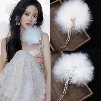 Halat cu evantai din pene albe, mireasă în stil chinezesc, recuzită pentru fotografii de nuntă și dans antic (Brand: Unique; Tip: Other; Greutate produs: Other; Pachet: Other)