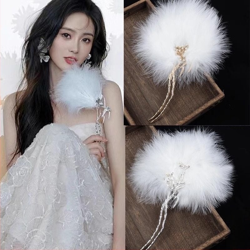 Halat cu evantai din pene albe, mireasă în stil chinezesc, recuzită pentru fotografii de nuntă și dans antic (Brand: Unique; Tip: Other; Greutate produs: Other; Pachet: Other)