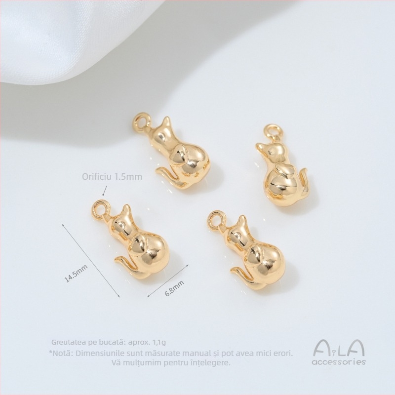 Pandantiv – protecție culoare aur 14K, aliaj cu acoperire argintiu/auriu, model pisică, design original, Toamnă 2025