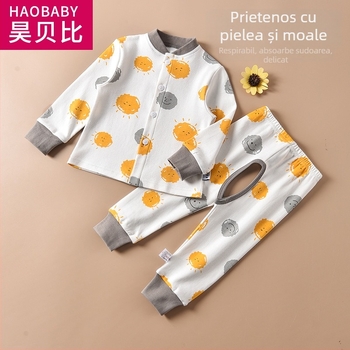 Set cardigan din bumbac pentru bebeluși cu pantaloni cu deschidere în zona crotch, mâneci lungi, pentru 1–3 ani, primăvară-toamnă