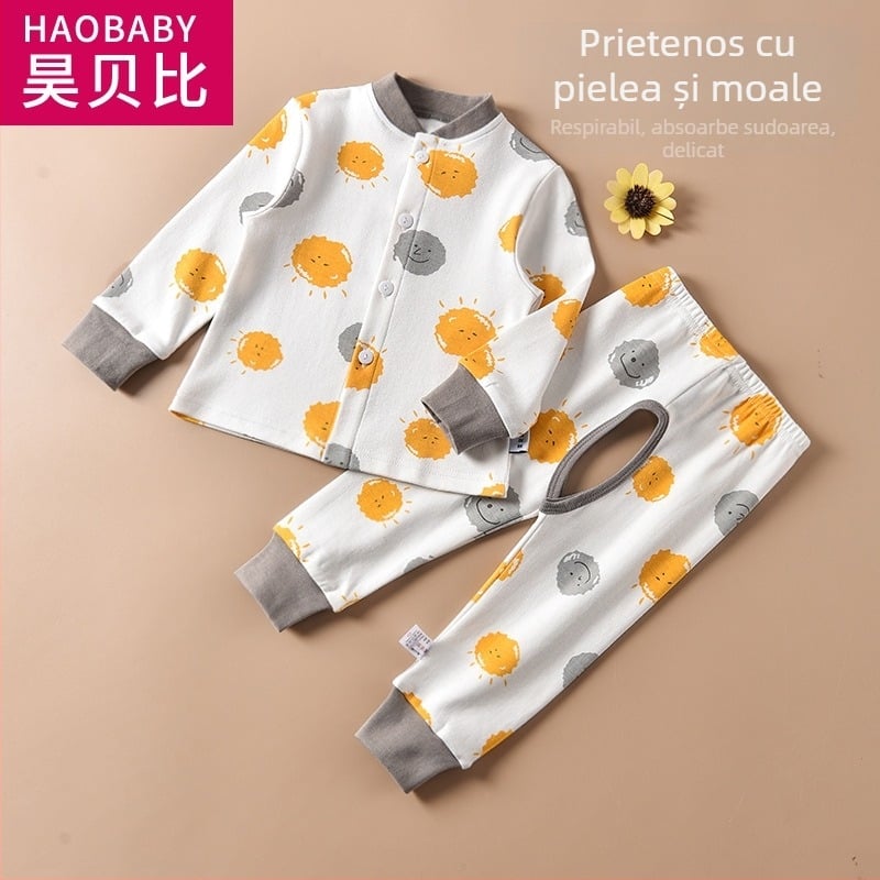 Set cardigan din bumbac pentru bebeluși cu pantaloni cu deschidere în zona crotch, mâneci lungi, pentru 1–3 ani, primăvară-toamnă